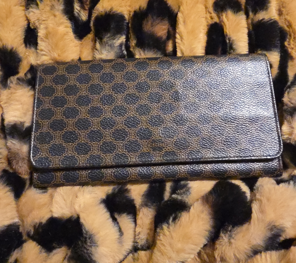 Celine Black and Brown Monogram Fold-Over Wallet